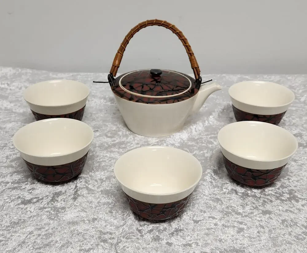 Arita Yaki Ware Japanese Green Tea Pot w/5 Cup Set-Kyusu Yunomi Ema